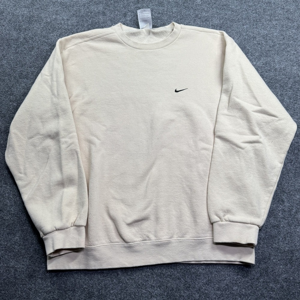 Nike Sweatshirt Mens L Cream Embroidered Swoosh Fleece Vintage Pullover